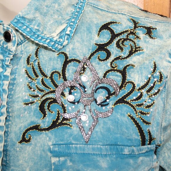 Roar Women's Western Long Sleeve Snap Shirt Rhinestones Bling Size Small - Picture 5 of 13